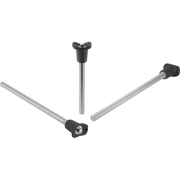 Ball Lock Pin W Head-End Lock W Mushroom Grip, D1=10, L5=100, Stainless 1.4305 Bright, Comp: Plastic